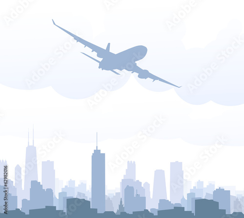 Air plane & cityscape-vector
