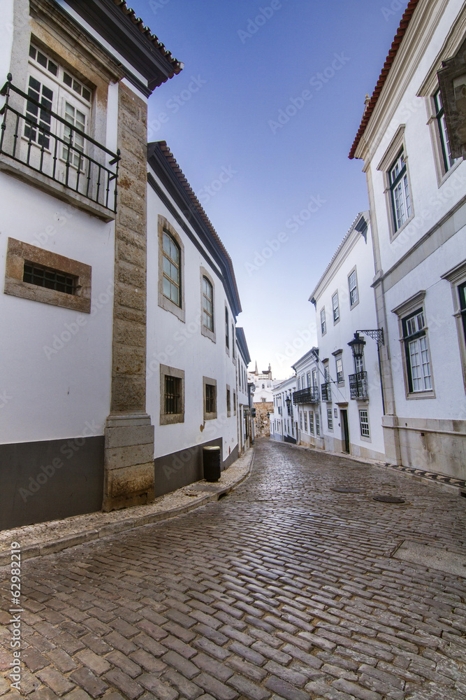 historical streets on the old town of Faro, Portugal.