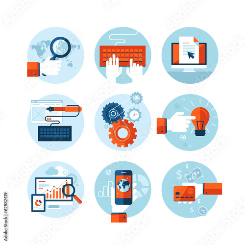 Set of flat design icons for web development