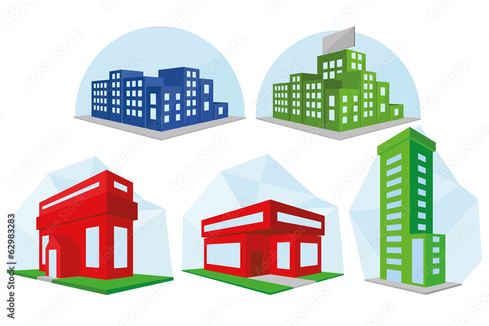 Set Of Different Building Icons Isolated