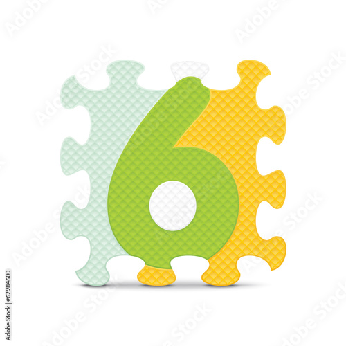 Vector number 6 written with alphabet puzzle