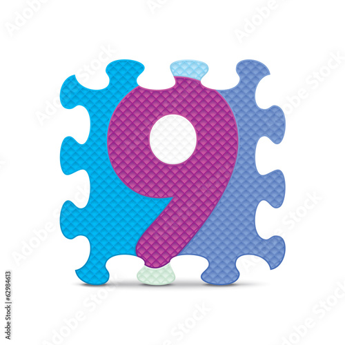 Vector number 9 written with alphabet puzzle