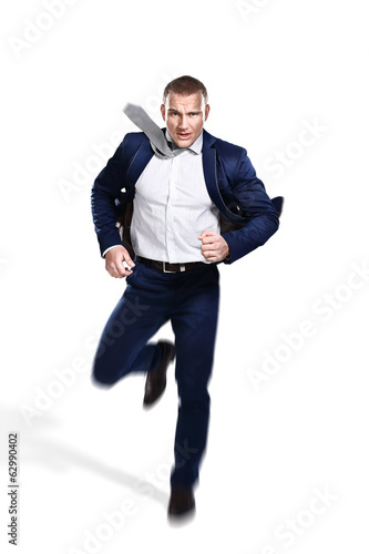 young business man running isolated on white background