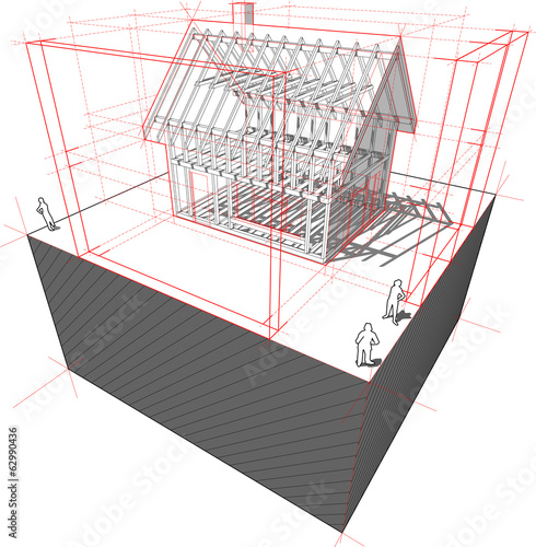 Framework house with dimensions diagram