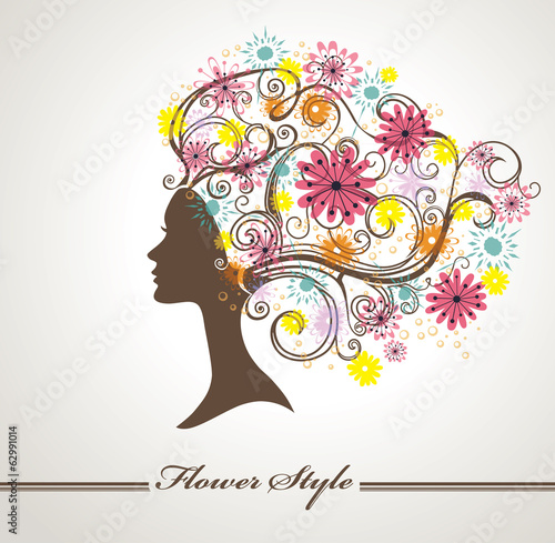 Flower Style. Beautiful female profile.