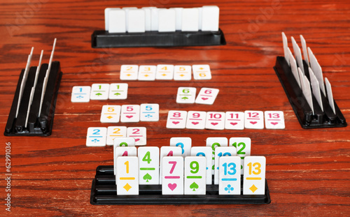 Valokuva set of tiles in rummy game rack