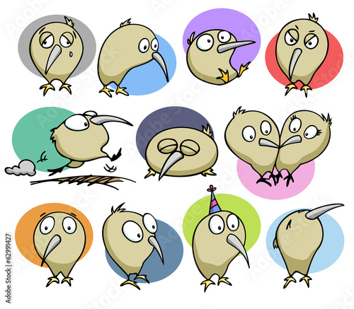 Set of cute kiwi birds.