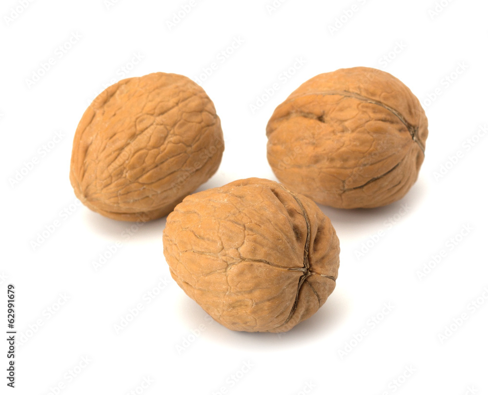 whole and cracked walnut isolated on the white background whole and cracked walnut isolated on the white background