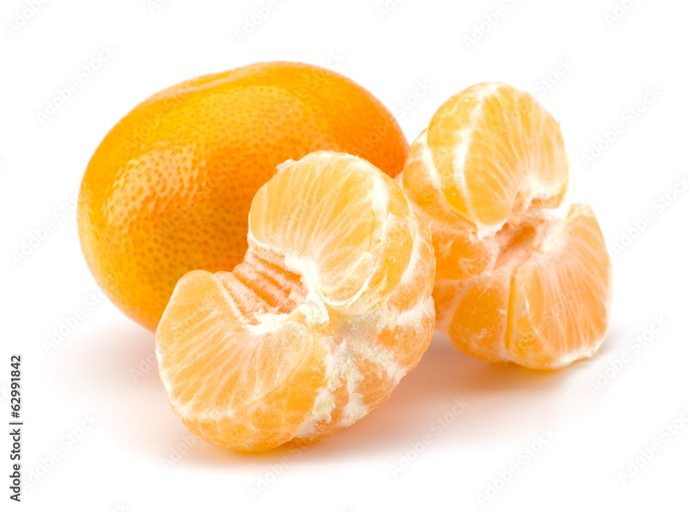 Peeled tangerine segments isolated on white background Peeled tangerine segments isolated on white background