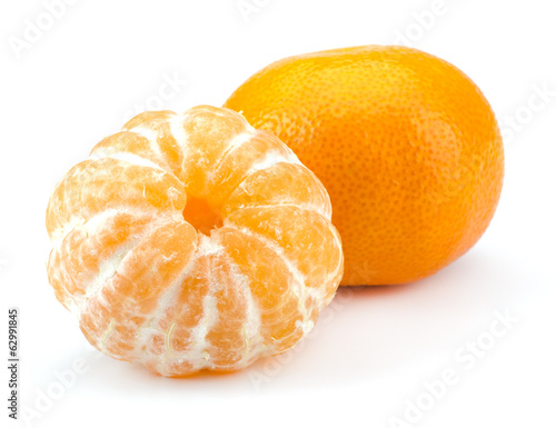 Peeled tangerine segments isolated on white background