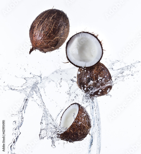 Coconuts with water splash