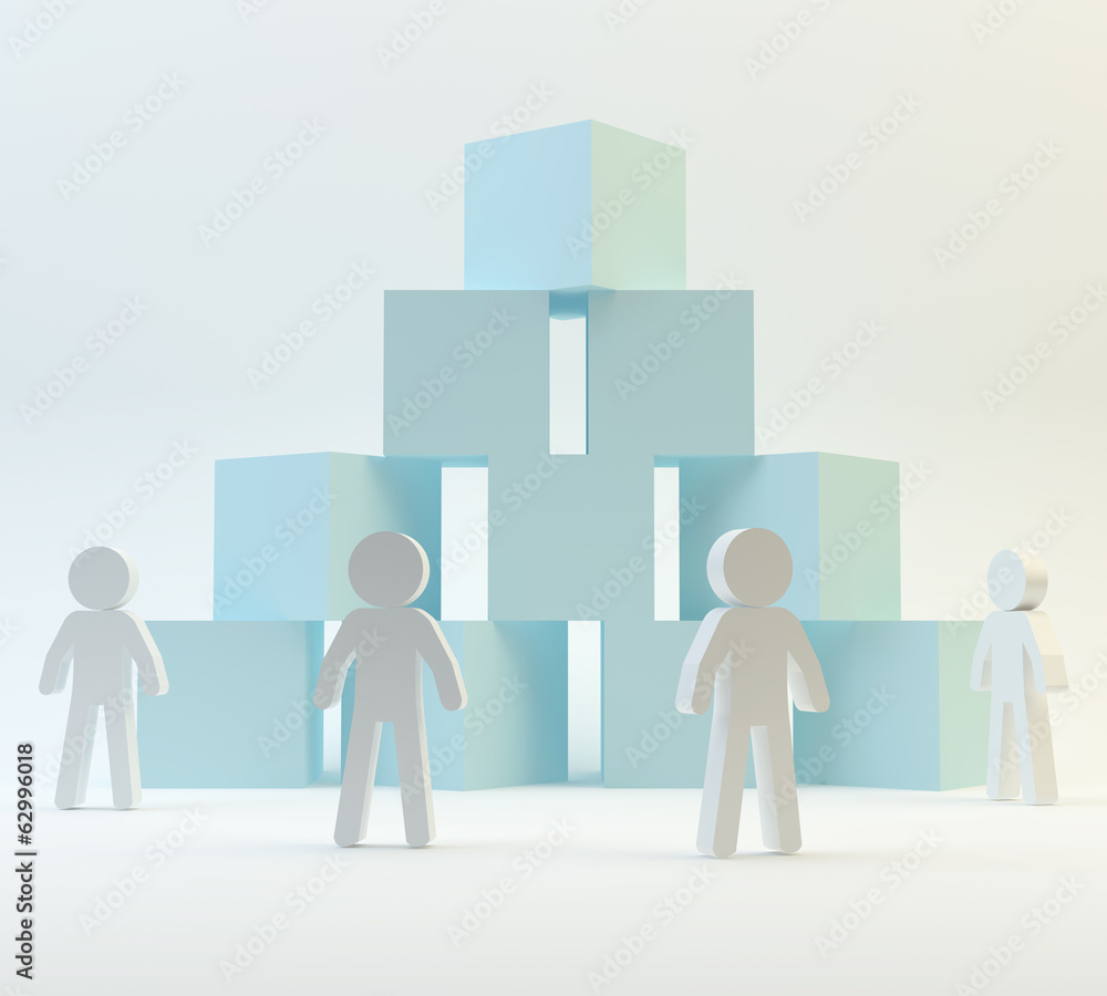 Obraz premium Team persons with building box
