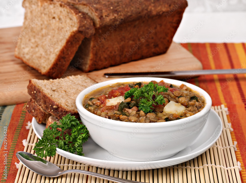 Lentil Spinach Soup with Quinoa Bread. Lentil Spinach Soup with Quinoa Bread.