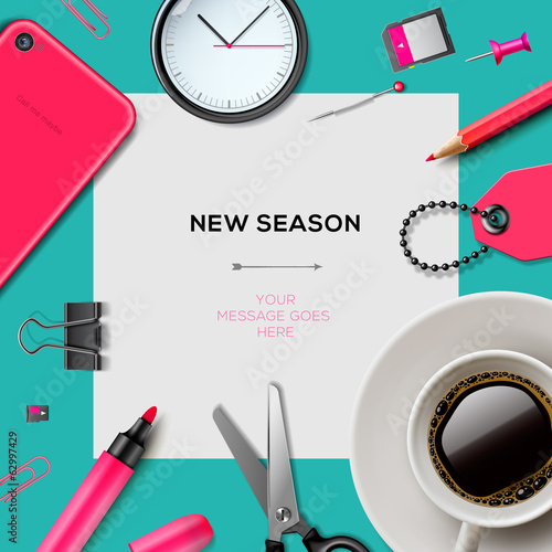 New season template with office supplies, vector Eps10.