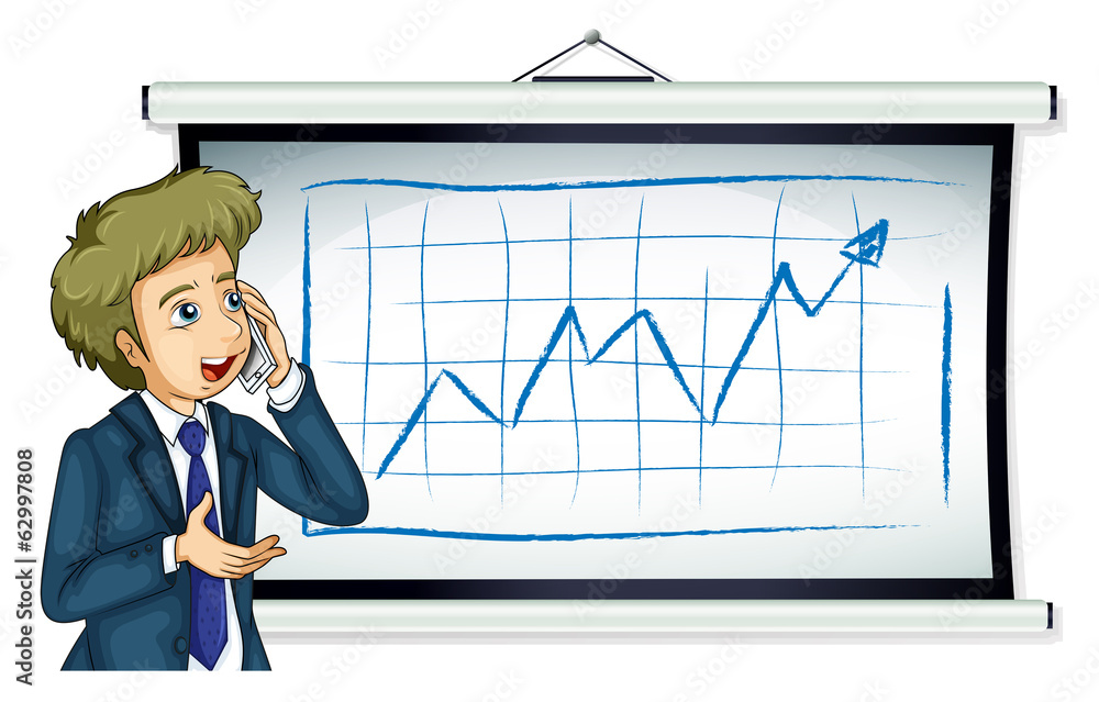 A businessman in front of the board with a chart A businessman in front of the board with a chart