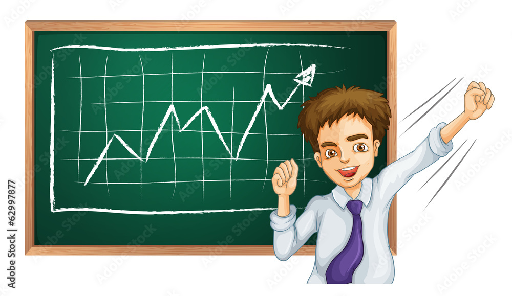A happy businessman in front of the board A happy businessman in front of the board