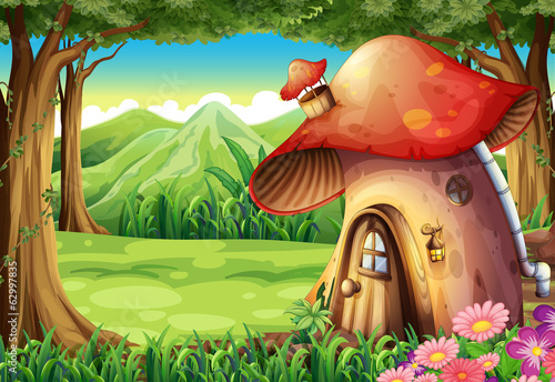 Canvas Print A forest with a mushroom house