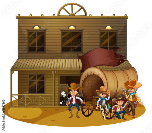 Western people outside the wagon