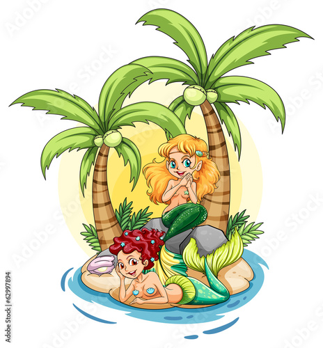 An island with two mermaids