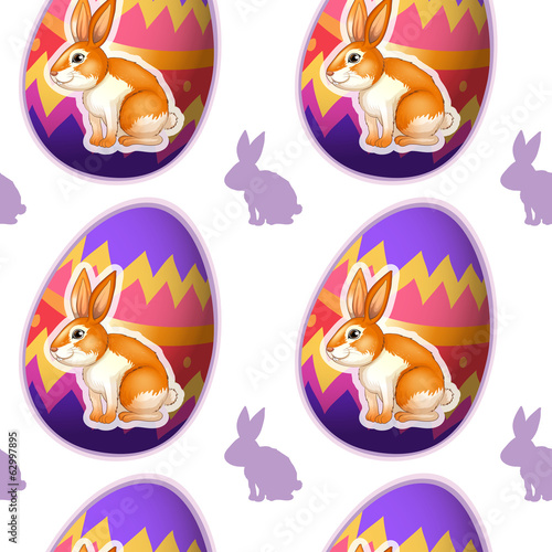 A seamless design with bunnies inside the eggs