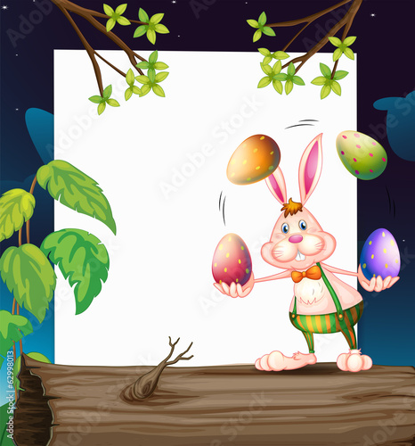 An empty template with a bunny juggling the eggs
