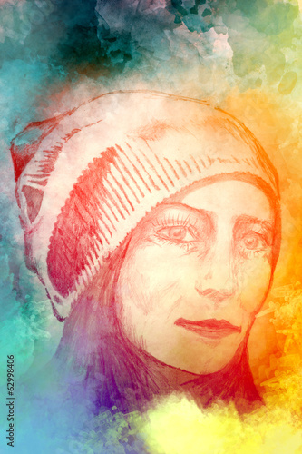 Fototapeta Naklejka Na Ścianę i Meble -  woman sketch portrait in hat