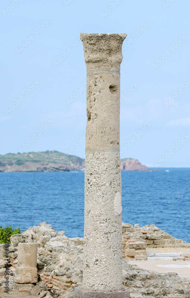 Ancient column. Archaeological excavations of the ancient city.