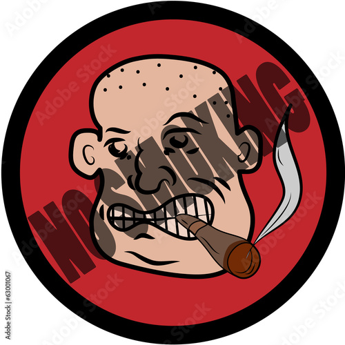 Bald man with cigar no smoking sign