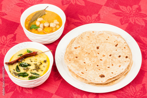 Chapati with Dal and Vegetable Curry
