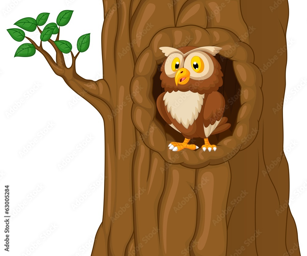 Obraz premium Cartoon Owl In Tree