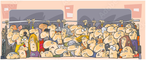 Crowd of people in the public transport.