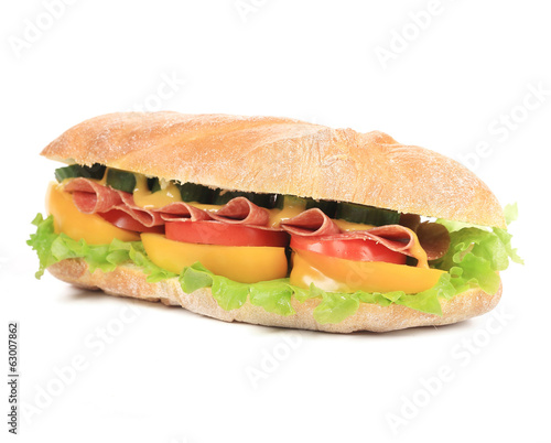 tasty sandwich with ham and vegetables