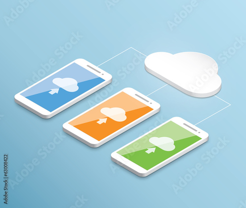 Cloud computing smartphone vector isometric concept