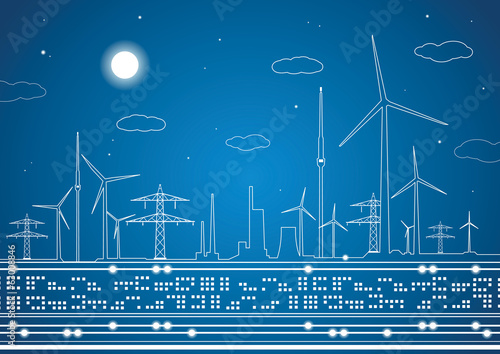 Energy landscape, vector lines, industrial panorama