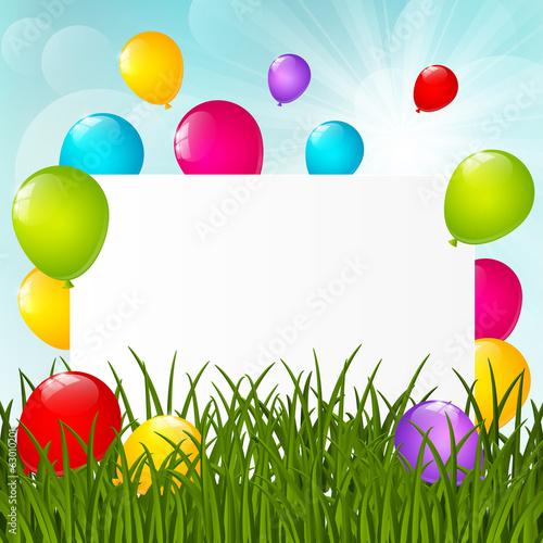 Greeting card on green grass