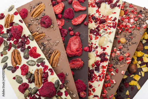 Handmade chocolate bars with fruits