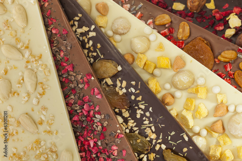 Handmade chocolate bars with fruits
