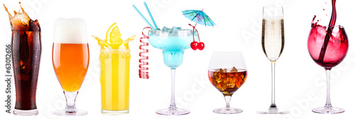 different alcohol drinks set