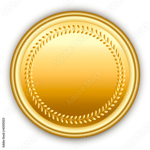Round golden vector medal with pattern.