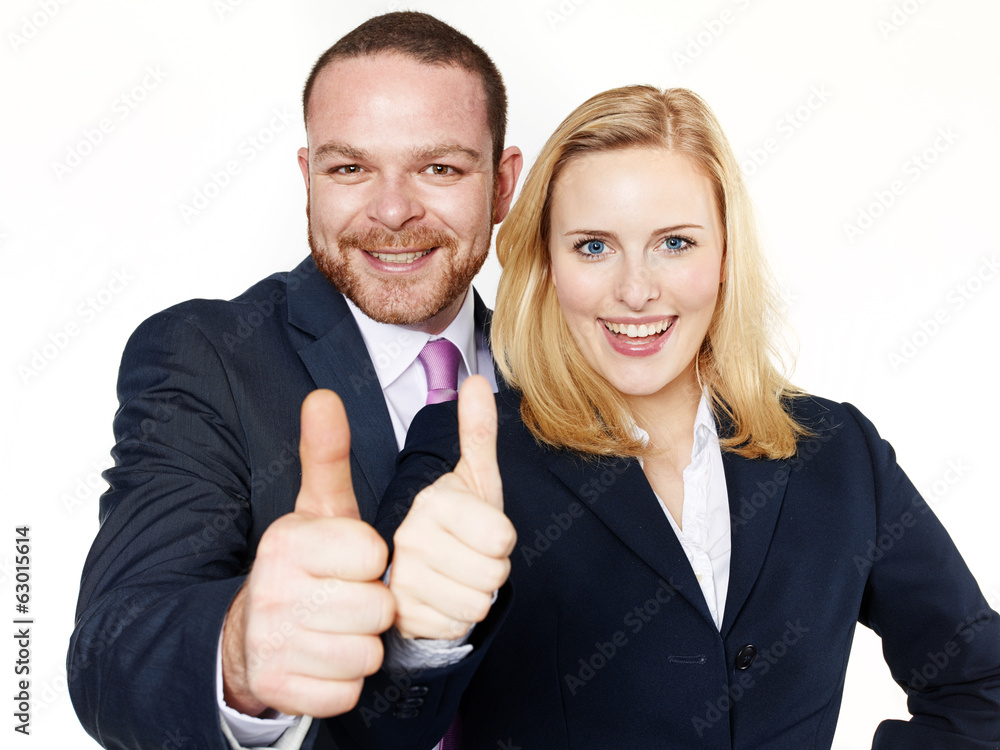 Successful business people show thumbs up Successful business people show thumbs up
