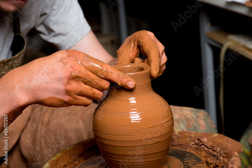 hands of a potter, creating an earthen jar