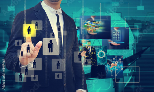 Tableau sur toile businessman hand pushing Choosing the right person