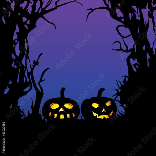 Illuminated pumpkins. Halloween scenario