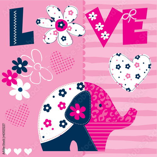 cute patchwork elephant pattern vector illustration