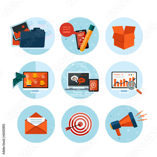 Business, office and marketing items icons.