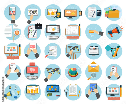 Business, office and marketing items icons.