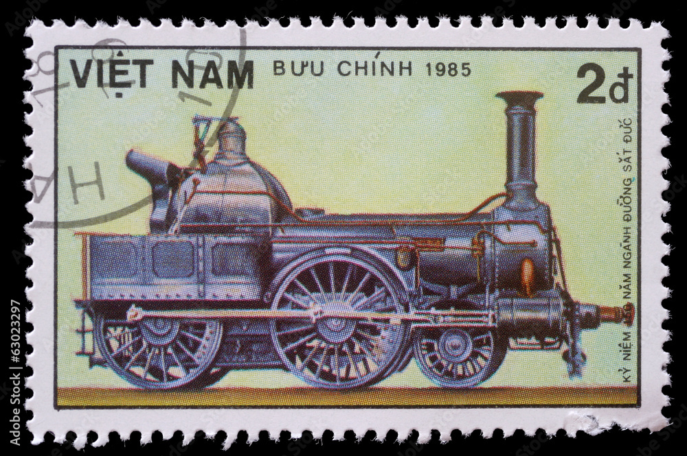 Stamp printed in Vietnam showing steam locomotive