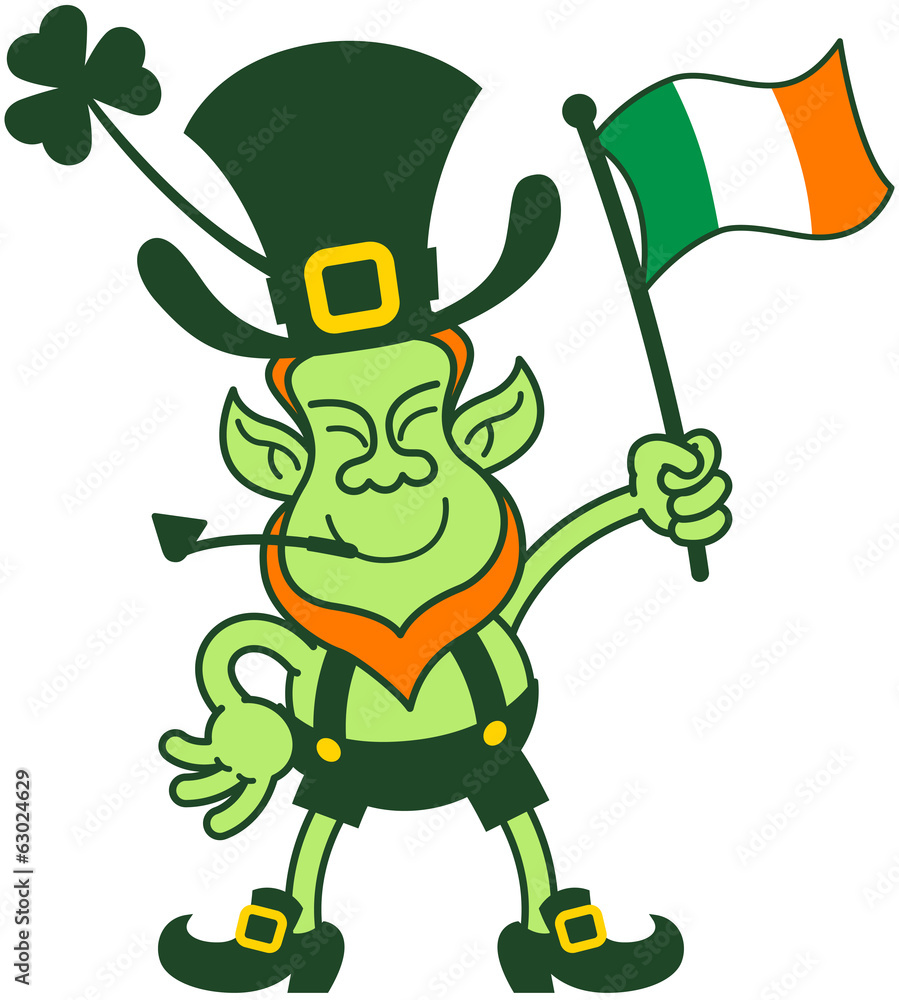 Obraz premium Proud Leprechaun Waving an Irish Flag