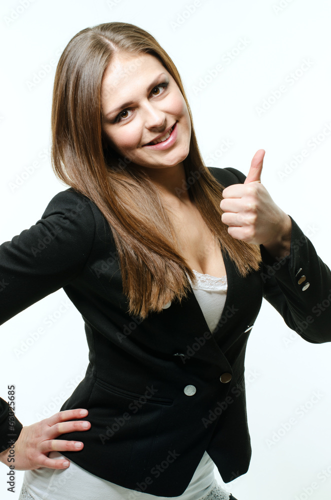 Beautiful and happy girl giving thumb up Beautiful and happy girl giving thumb up