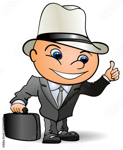 The man in the jacket and hat with case